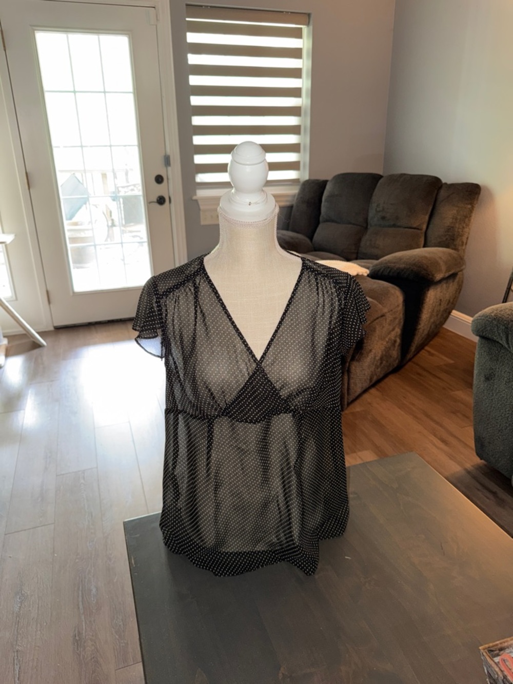 Motherhood Maternity Black Sheer Polka Dot V-Neck Maternity Top